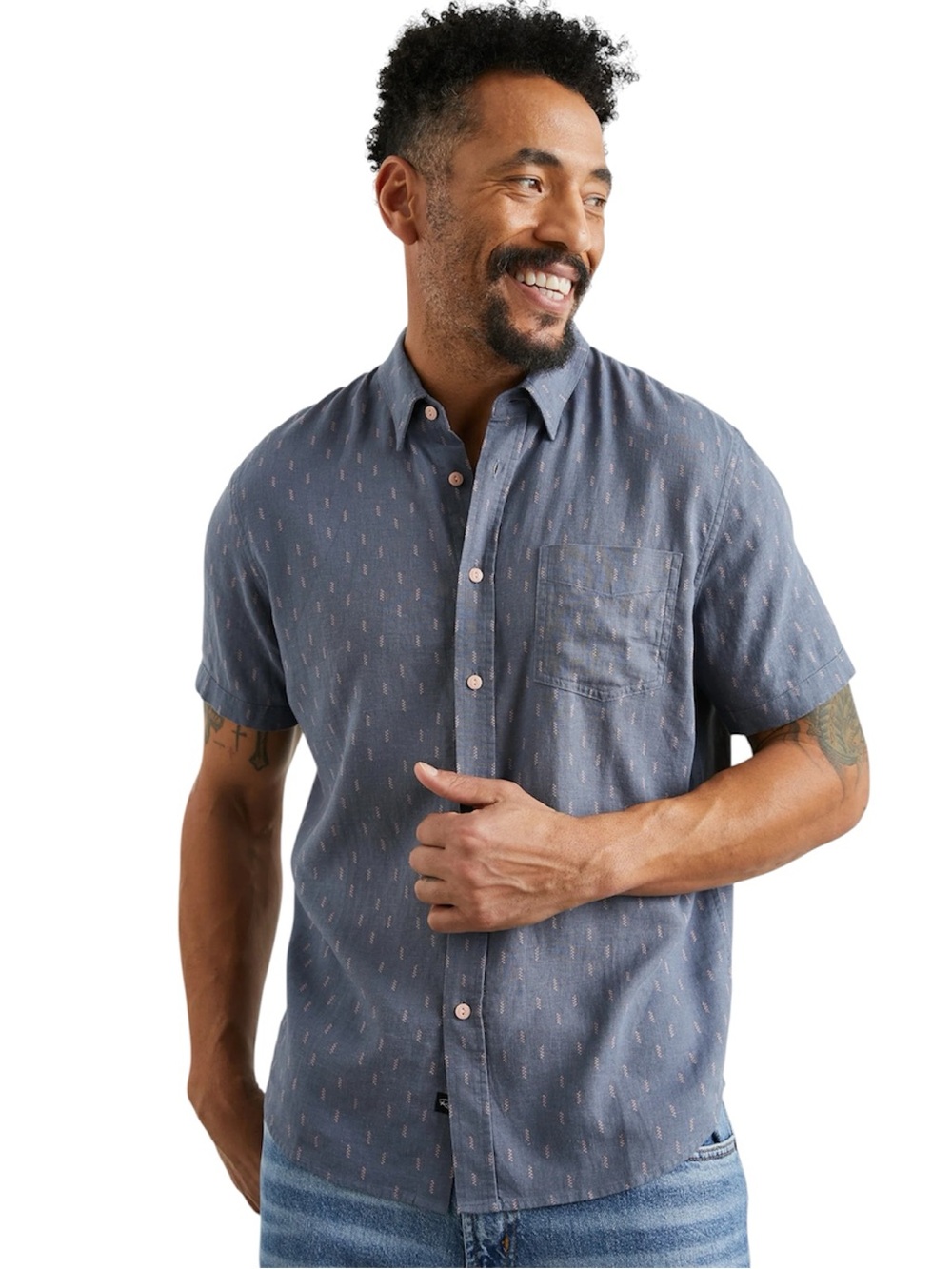 Rails Carson Shirt Louis Leaf Slate Short Sleeve Button Up Shirt Linen Blend